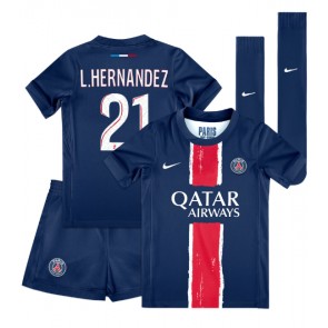 Billiga Paris Saint-Germain Lucas Hernandez #21 Hemmatröja Barn 2024-25 Kortärmad (+ Korta byxor)